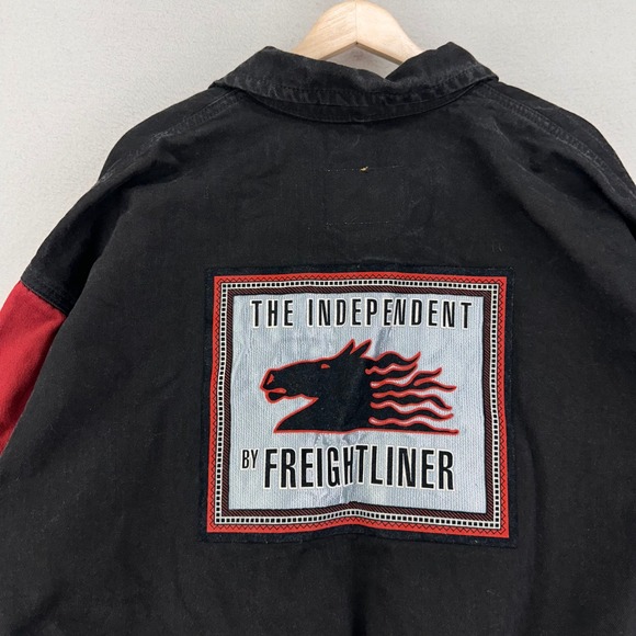 VTG‎ 90s Trucker Jacket Mens XL Black/Red Denim Independent Freightliner Patch - Picture 4 of 7